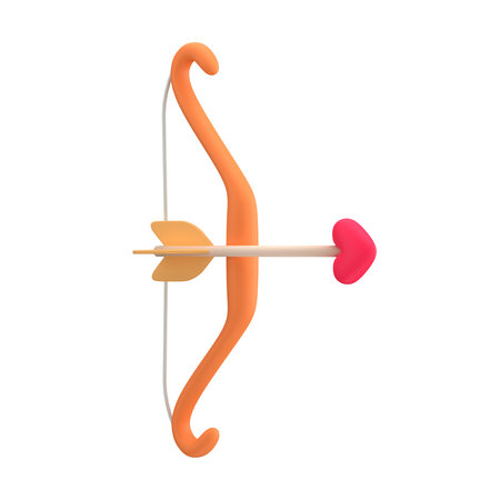 Cupid bow with arrow on white background, 3d renderの写真素材