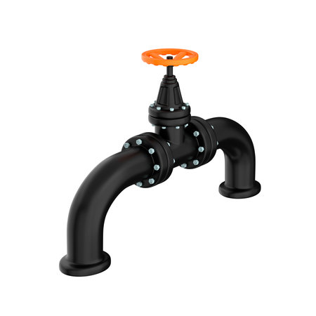 3d icon of an orange valve on a black pipe, 3d illustrationの写真素材