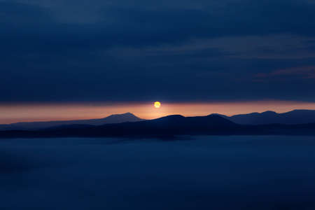 Beatiful sunset in Crimea on Mangup mountains early morning