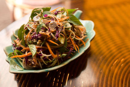 banana flower salad on plate stay on the tableの写真素材