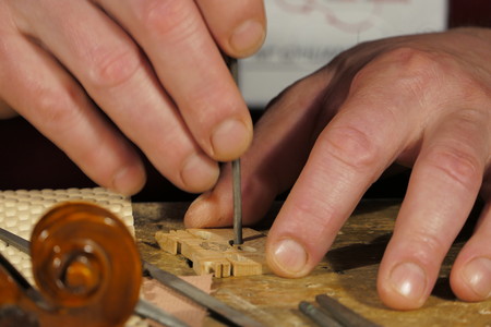 Closeup: Violin maker at workのeditorial素材