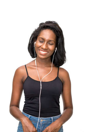 woman listening to musicの写真素材