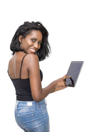 Woman using digital tabletの写真素材