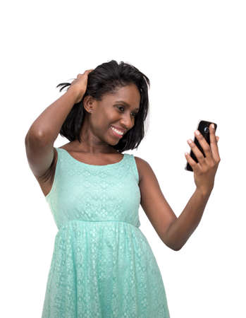 Woman taking selfieの写真素材