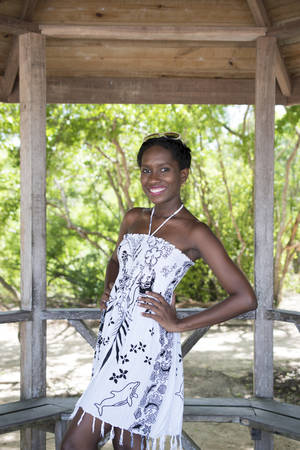 Beautiful woman in gazeboの写真素材