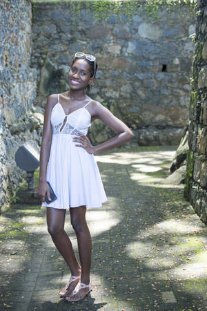 Woman in short white dressの写真素材