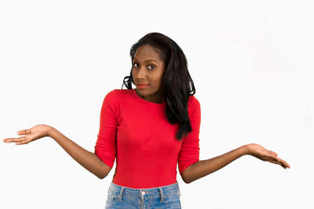 Woman shrugging shouldersの写真素材