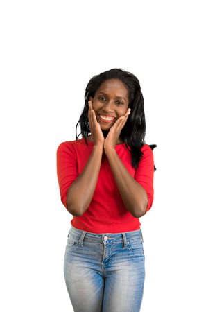 Woman holding her faceの写真素材