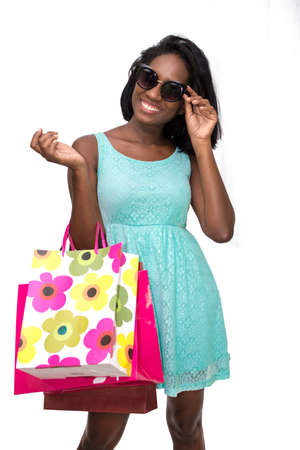 Customer with shopping bags and sunglassesの写真素材