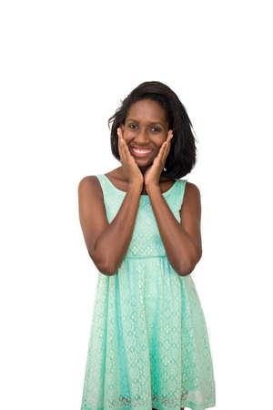 Woman holding her faceの写真素材