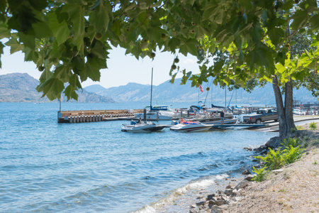 Peachland, British Columbia/Canada - August 6, 2016: boats at the Peachland marina on Okanagan Lake, a popular summer tourist destinationのeditorial素材