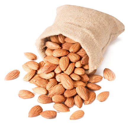 dry almonds on whiteの写真素材