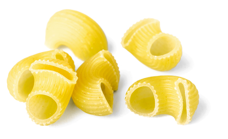 elbow pasta on whiteの写真素材