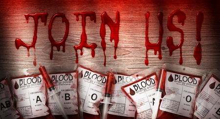 blood bag for Halloween party on the wood backgroundのeditorial素材