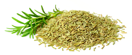 dried rosemary leaves with fresh rosemary isolated on whiteの写真素材