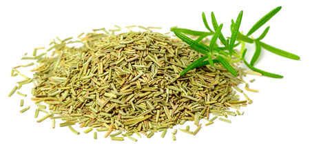dried rosemary leaves with fresh rosemary isolated on whiteの写真素材