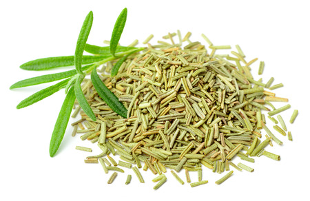 dried rosemary leaves with fresh rosemary isolated on whiteの写真素材