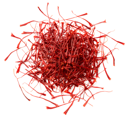 dried saffron spice isolated on white background, top viewの写真素材