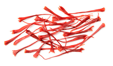dried saffron spice isolated on white background, top viewの写真素材