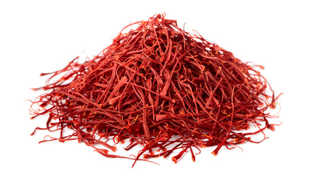 saffron thread isolated on white backgroundの写真素材