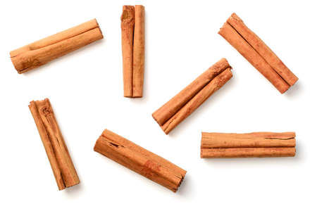 closeup of Ceylon cinnamon sticks isolated on whiteの写真素材