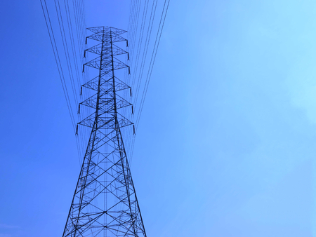 High voltage towers with sky background.の写真素材
