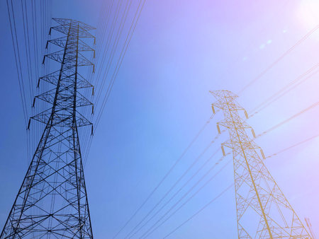 High voltage towers with sky background.の写真素材