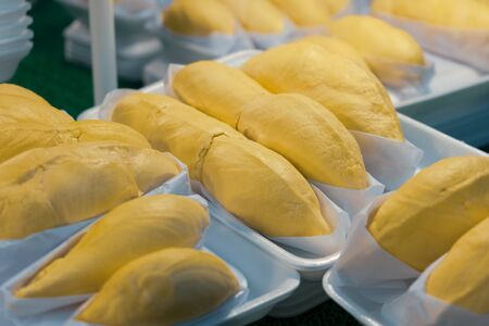 fresh durian in foam box close upの写真素材