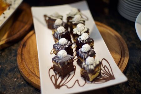 Pile of Delicious Chocolate Brownies Or Chocolate Cakes