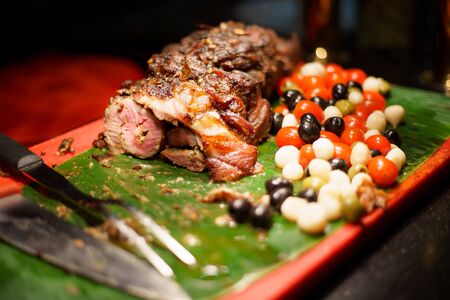 Lamb grilled, Roasted lamb served with grilled organic vegetableの写真素材
