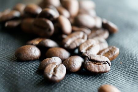 Roasted brown coffee bean Macro close up . Selective focus with copy spaceの写真素材
