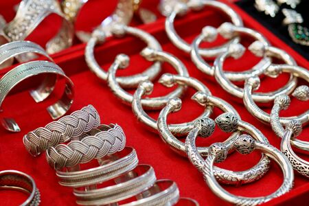 Luxury silver accessories in Thai ancient style with wedding womanの写真素材