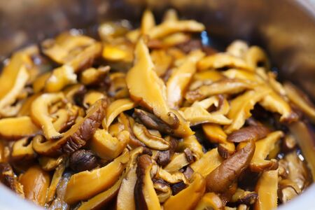 Shitake mushroom. Raw and dried shitake mushroom. food ingredientの写真素材