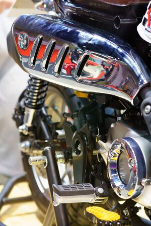 exhaust or intake of racing motorcycle Close up. Low angle photograph of motorcycleの写真素材