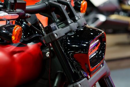 motorcycle headlight Close up. Detail of a motorcycle headlightの写真素材