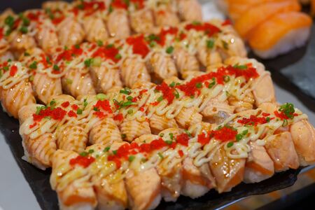 suchi for sell in the supermarket, Suchi is Japanese national food popular throughout the worldの写真素材