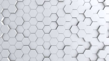 Abstract hexagon geometry background, white hexagonal pattern randomly waving, animation 3D renderingの写真素材