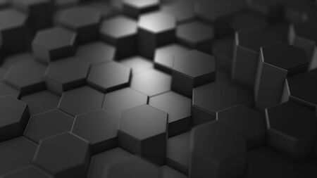 Abstract hexagon geometry background, dark hexagonal pattern randomly waving, animation 3D renderingの写真素材