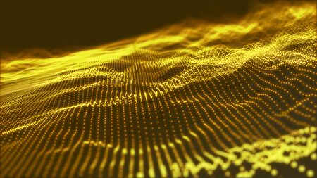 abstract golden particle wave, Futuristic Technology digital, Splash of data points, animation 3D renderingの写真素材