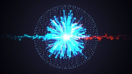 Star energy particles explosion, Big data circle particle, glowing light animation 3D renderingの写真素材