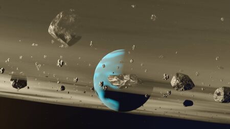 Nebula and galaxies in Space Planet Rings animation 3D rendering