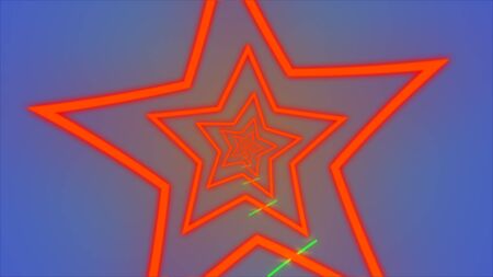 neon star shape tunnel, glowing lines abstract background animation 3D renderingの写真素材