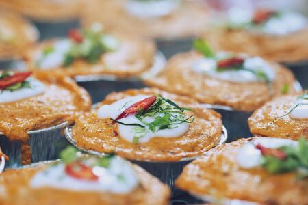 Steamed seafood steamed with curry paste and coconut milk, Thai street foodの写真素材