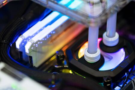 Close up of Computer RGB gaming, Illuminated by colored LEDの写真素材