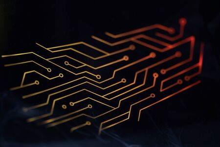 Close up of Computer RGB gaming electronic circuit, Illuminated by colored LEDの写真素材