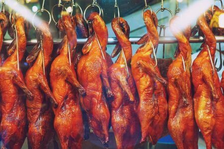 Many of the delicious Roasted duck, thai street food marketの写真素材