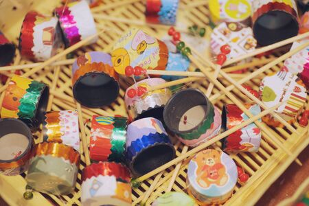 Close up of Chinese new year`s Children's paper colourful toysの写真素材
