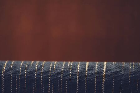 Close up thread linen fabric background texture with copy spaceの写真素材