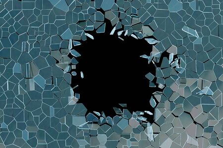 Animation of Blue Broken Glass break on Black Background, 3D renderingの写真素材