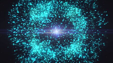 Futuristic Particles cosmic explosion shockwave blue energy space 3d rendering